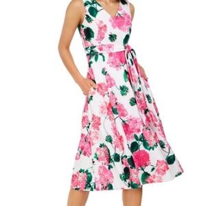 CALVIN KLEIN Pink Floral Scuba Knit Fit & Flare Sleeveless Midi Dress Size 18W
